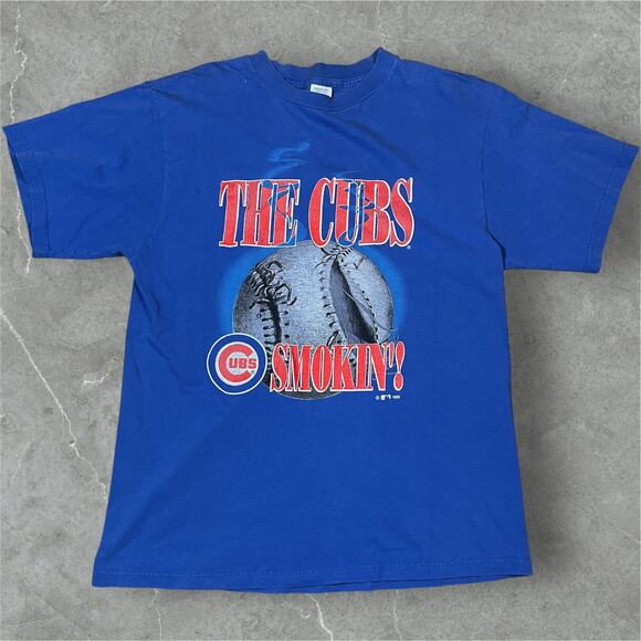 LOGO 7 Other - Vintage 90s Chicago Cubs Smokin’ MLB Baseball T-Shirt Size Large Blue Tee